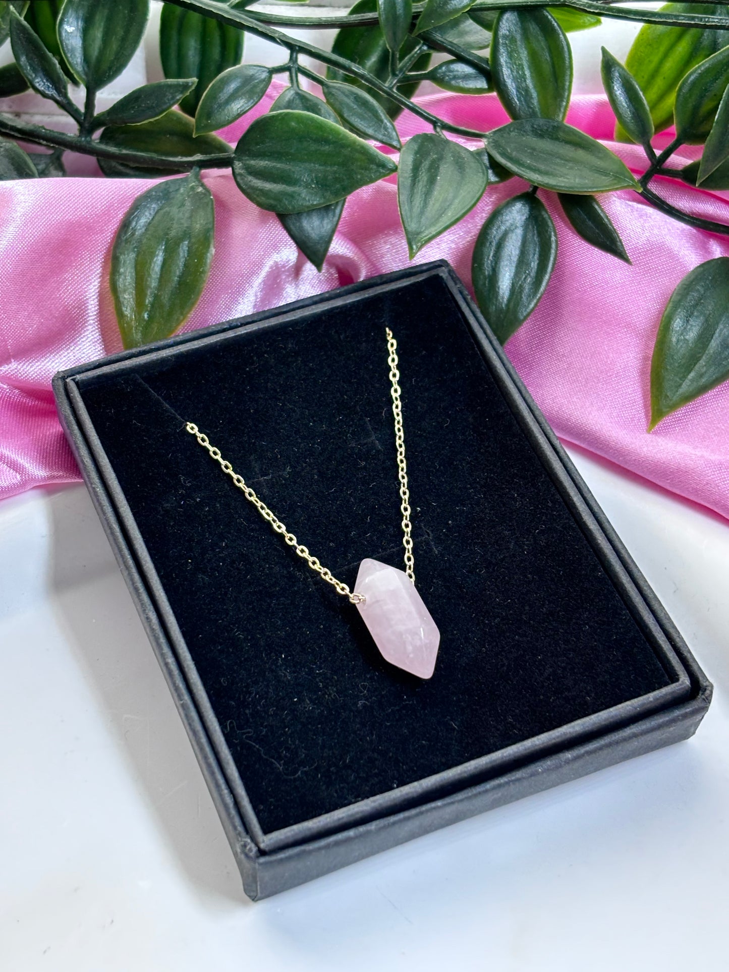 Rose Quartz / clear Quartz point necklace 18k gold plated | crystal necklace for love, self love & relationships