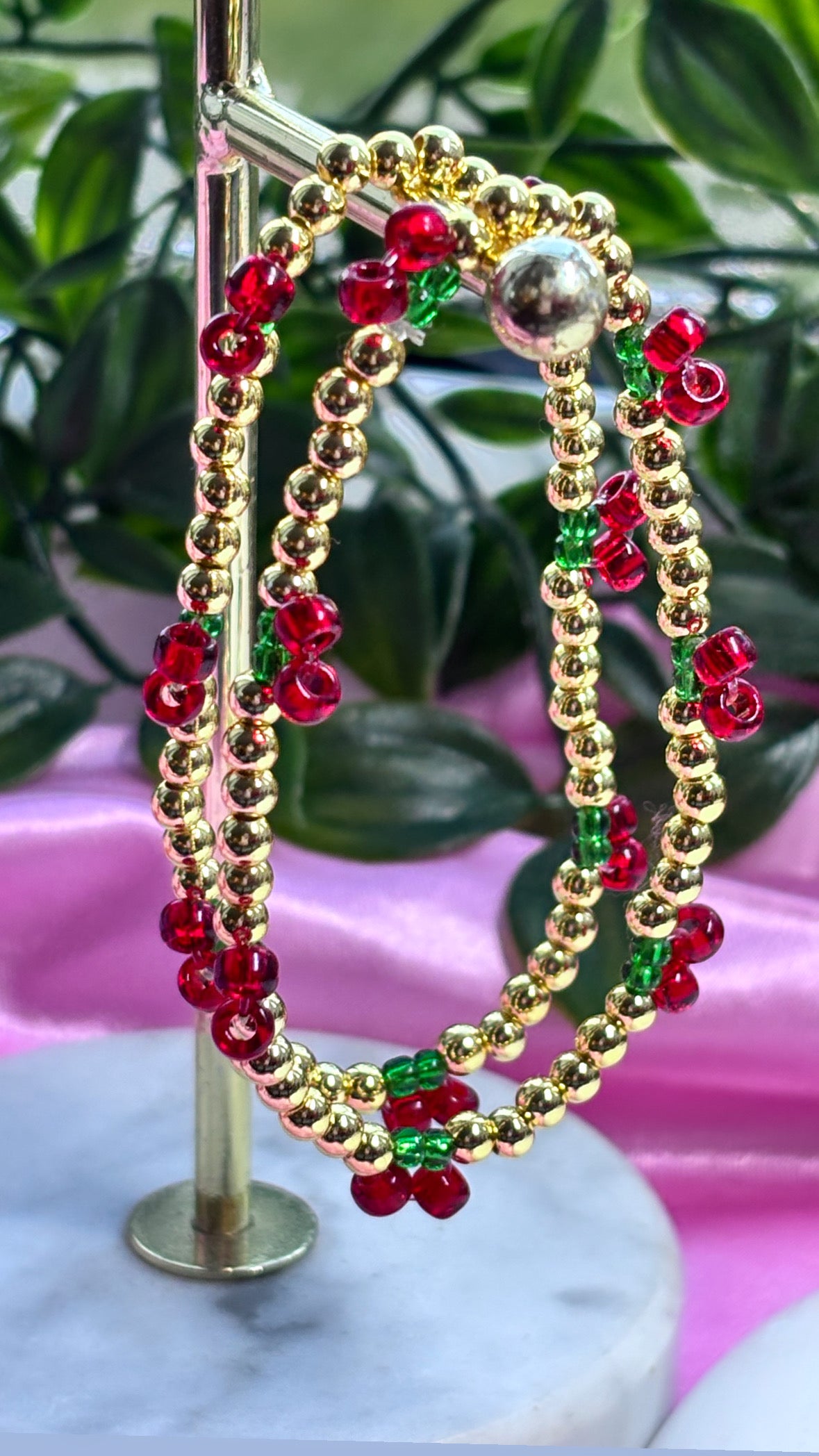 Cherry Beaded Bracelet - 18k Gold Plated