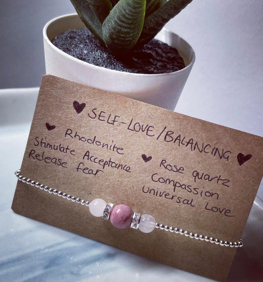 Self-love balancing crystal bracelet rhodonite & rose Quartz