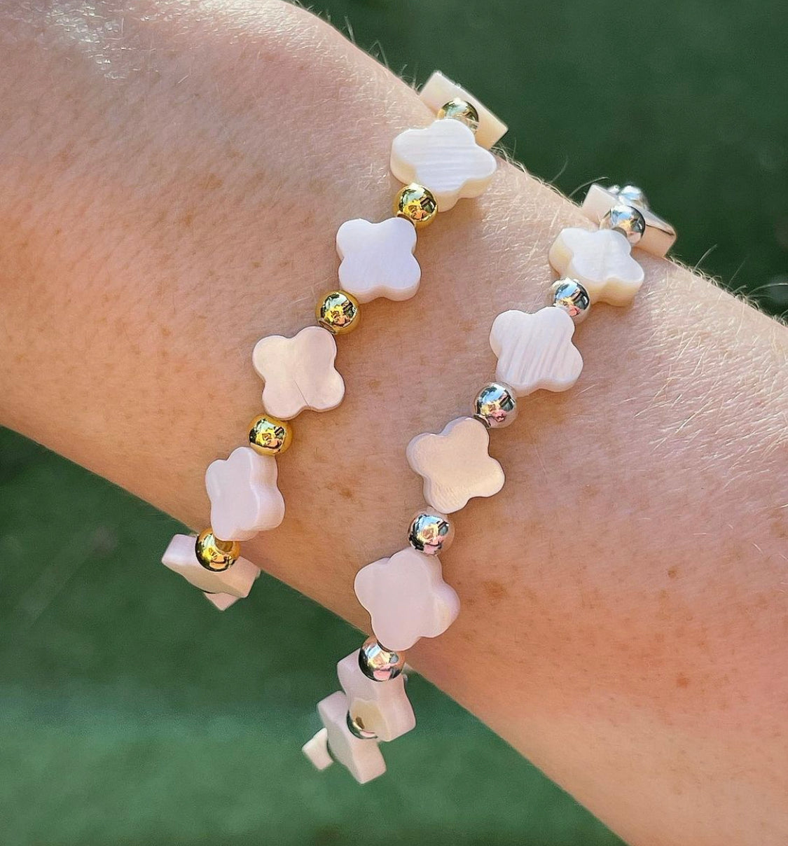 Mother of Pearl clover leaf bracelets / sterling silver / silver plated / gold filled / 18k gold plated