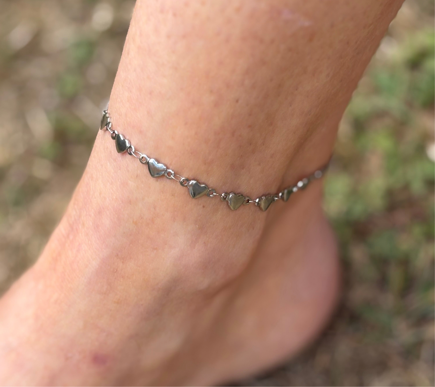 Silver hearts anklet / stainless steel / tarnish resistant/ water resistant