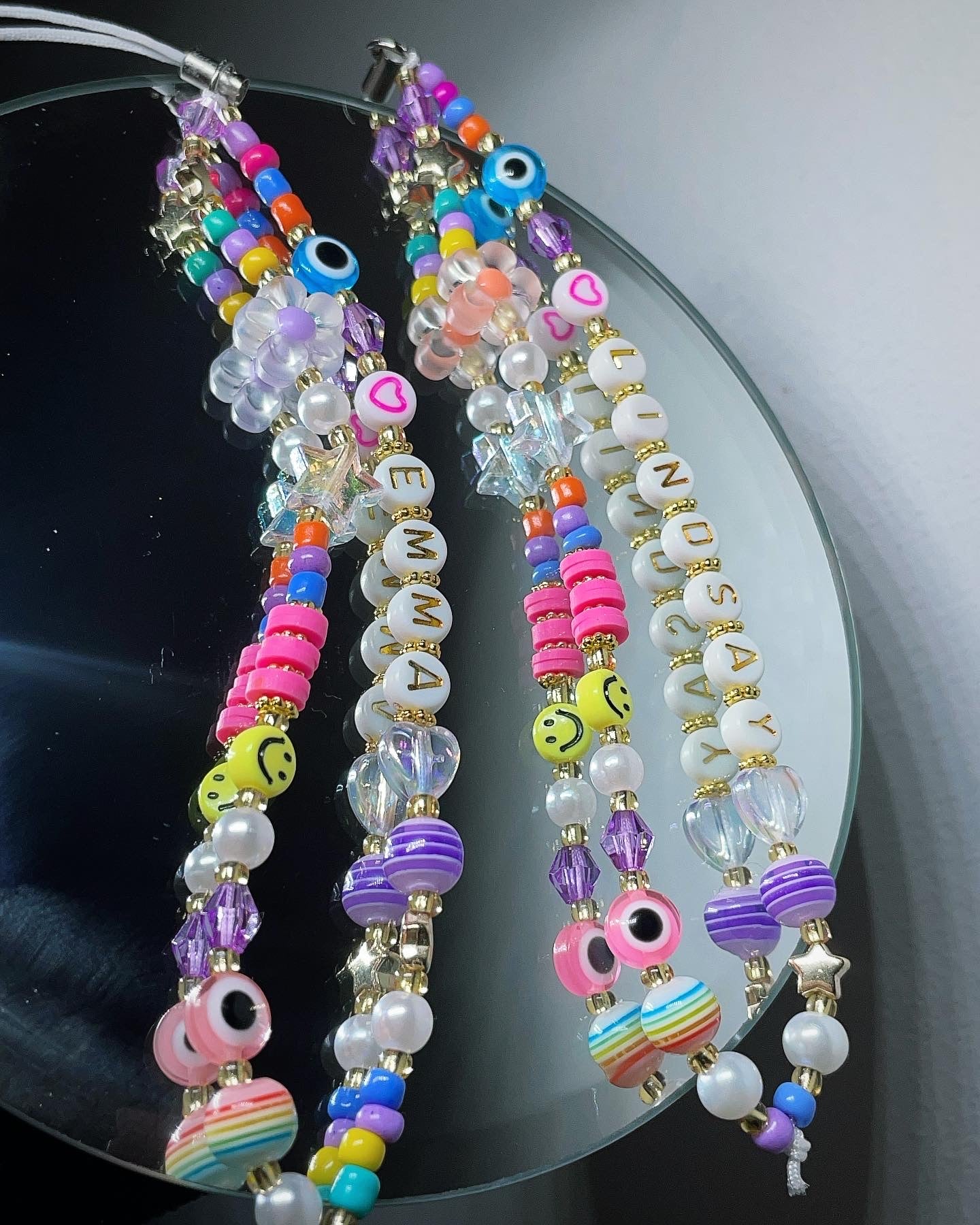 Phone strap | Bright personalsied Smiley mix bead phone strap | mobile strap | phone accessories | personalised mobile charms