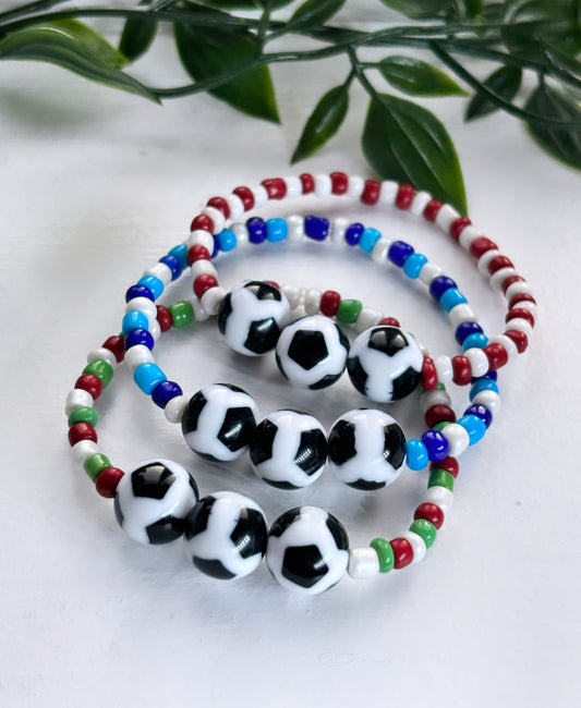 Football coloured glass beaded bracelets boys/ girls football bracelets