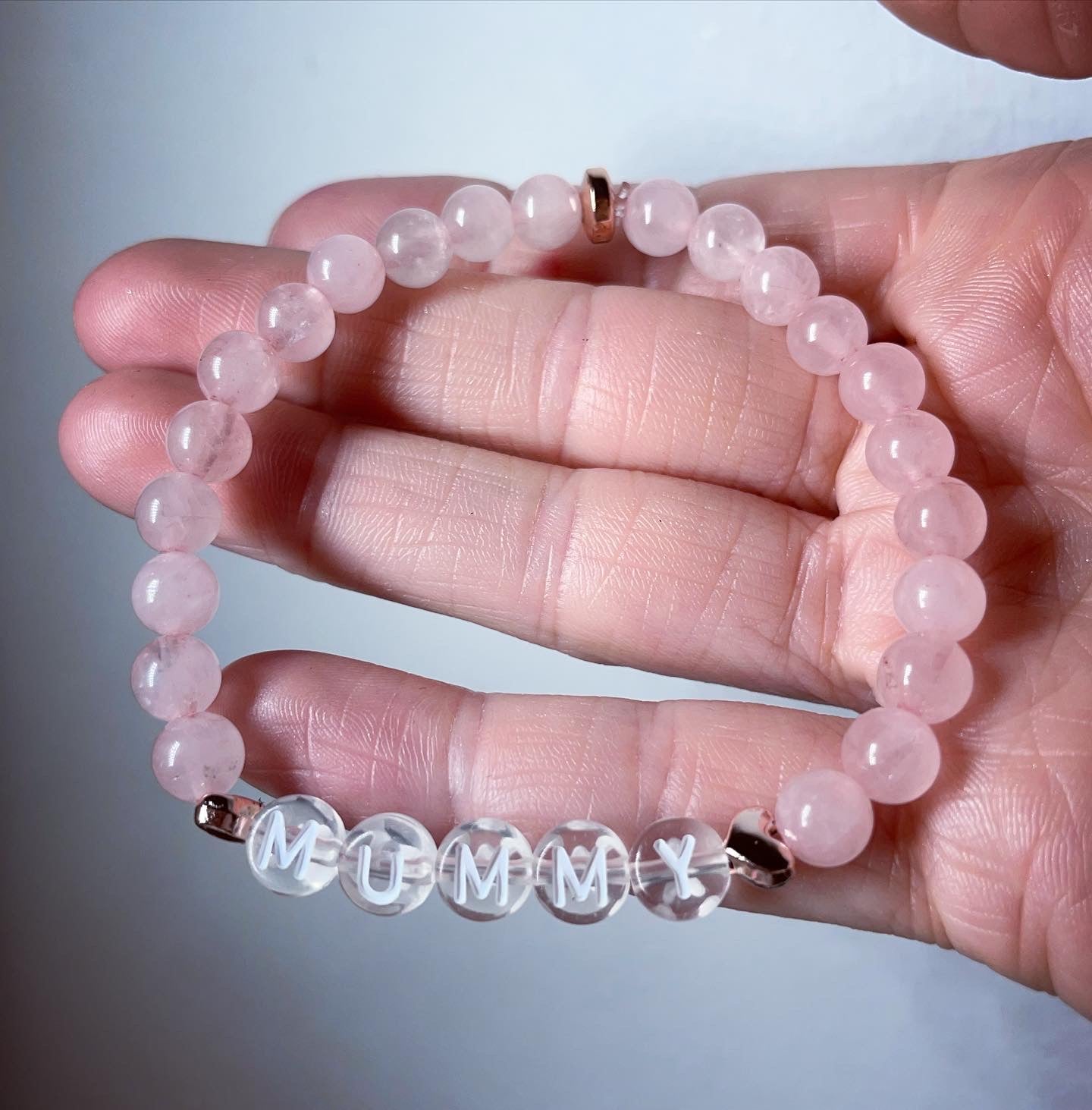 Rose Quartz personalised bracelet and rose Quartz tumble stone | Mother’s Day gifts | stone of love