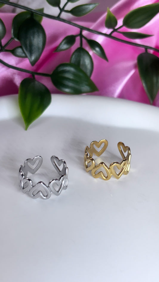 18k gold plated stainless steel heart adjustable rings tarnish resistant