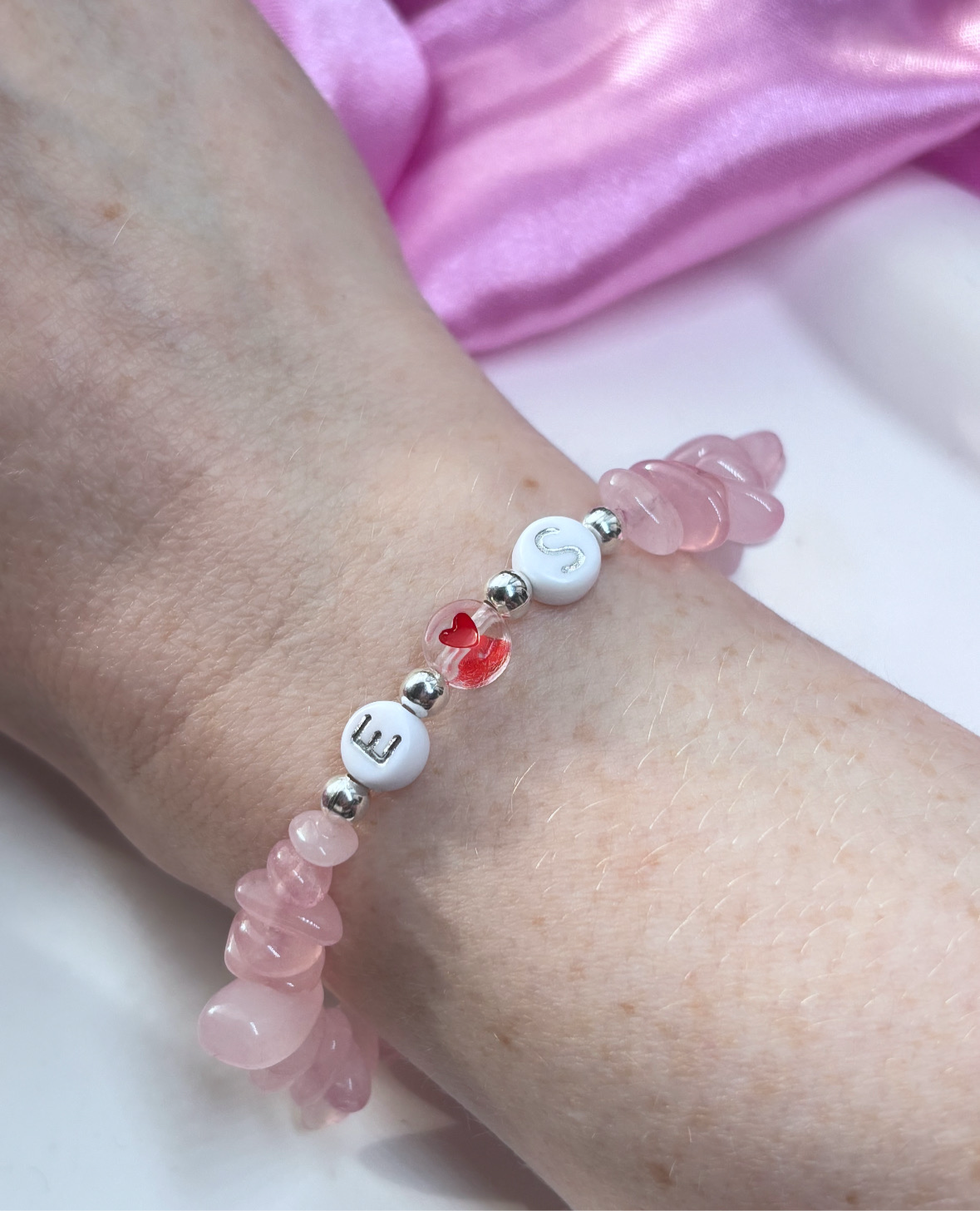 Rose Quartz personalised initial / name bracelet valentines bracelet