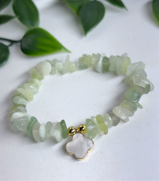 Green jade good luck & prosperity crystal clover leaf bracelet