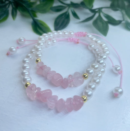 Rose Quartz and pearl adjustable bracelets/anklets