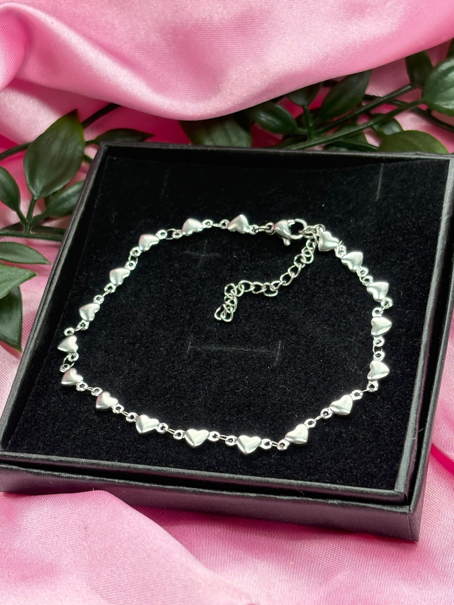 Silver hearts anklet / stainless steel / tarnish resistant/ water resistant