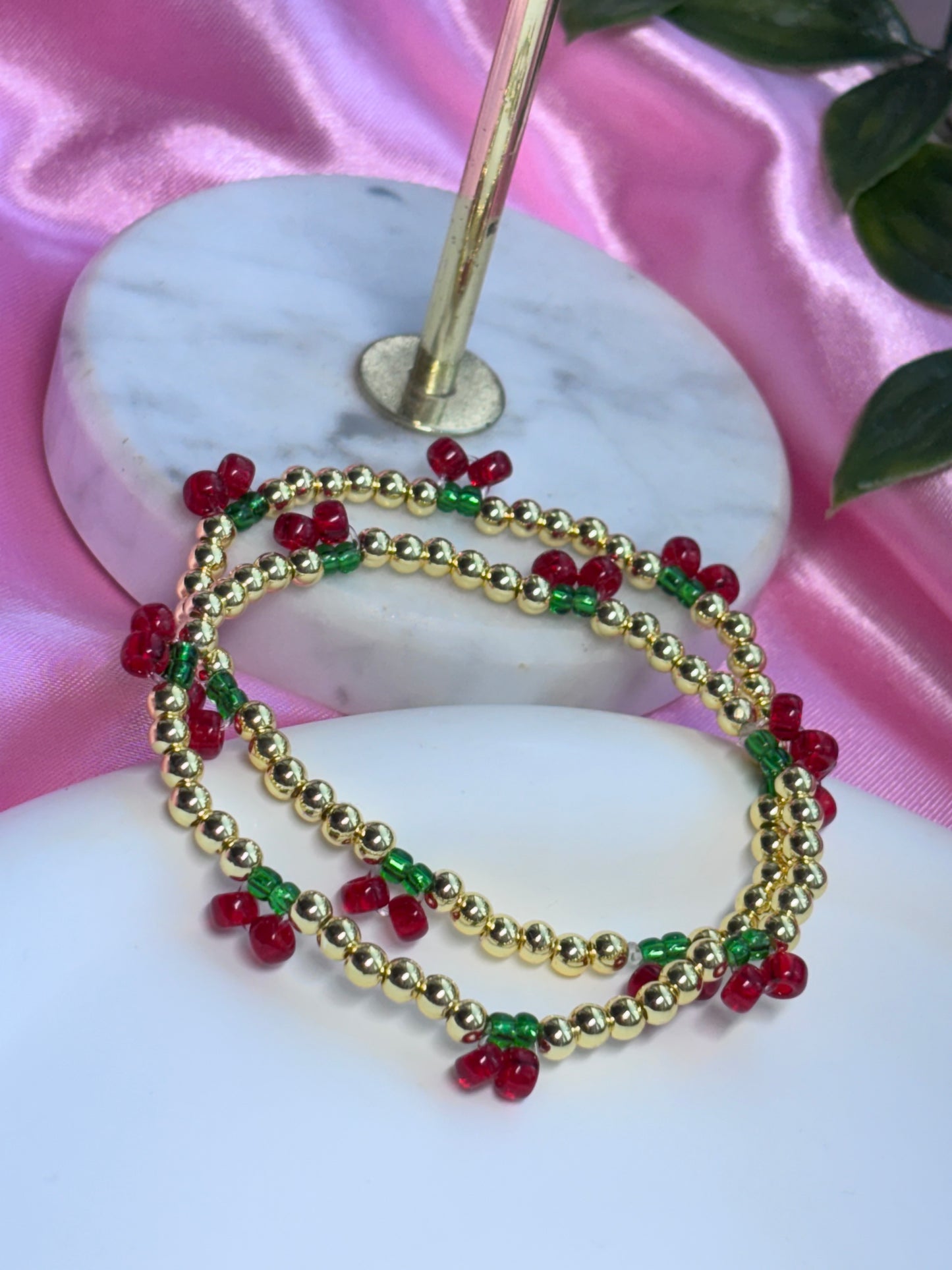 Cherry Beaded Bracelet - 18k Gold Plated