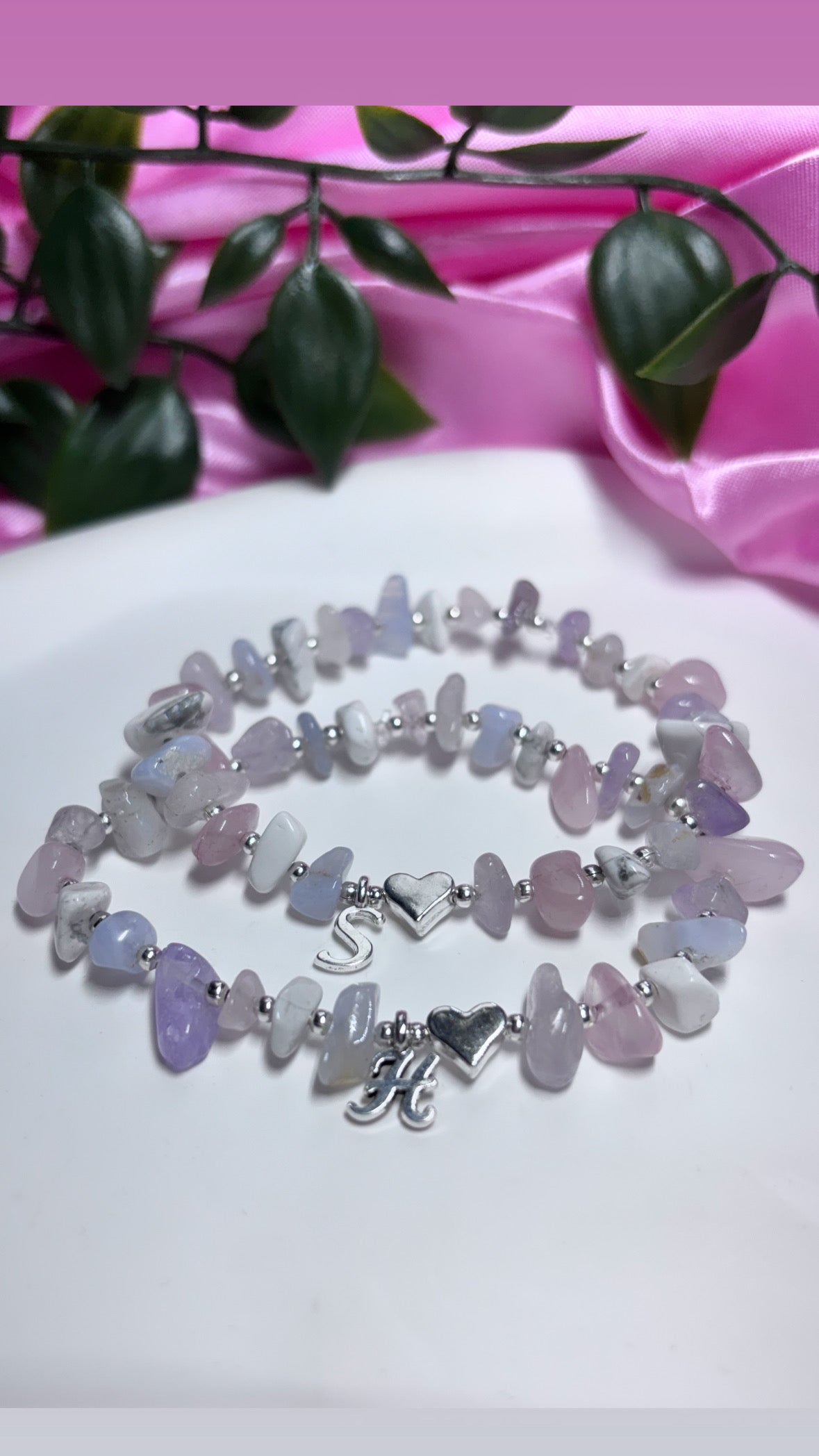 Calm stress relief Initial crystal bracelet blue lace agate, howlite, rose quartz and amethyst