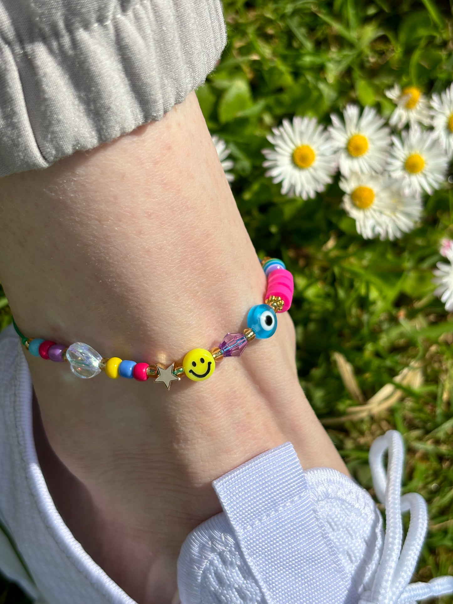 smiley mix beaded adjustable anklet | summer anklet | adjustable anklet | smiley anklet