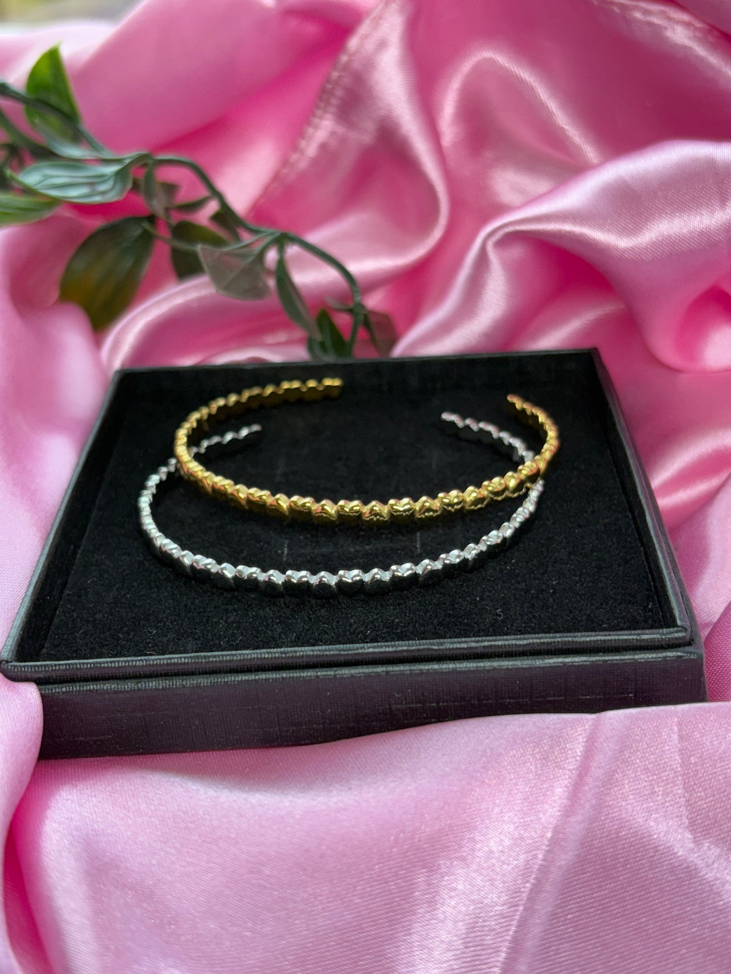 Multi heart bangle open cuff / stainless steel / water resistant / tarnish resistant