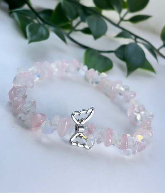 Well-being butterfly Opal ,Rose Quartz and clear quartz bracelet