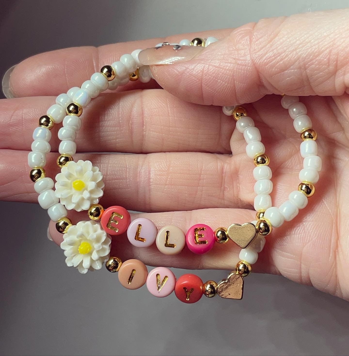 Personalised flower/Pearl glass bead bracelet | wedding gifts | flower girls |
