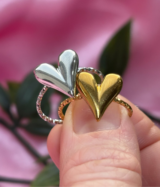 Adjustable Heart rings / stainless steel / water resistant / tarnish resistant