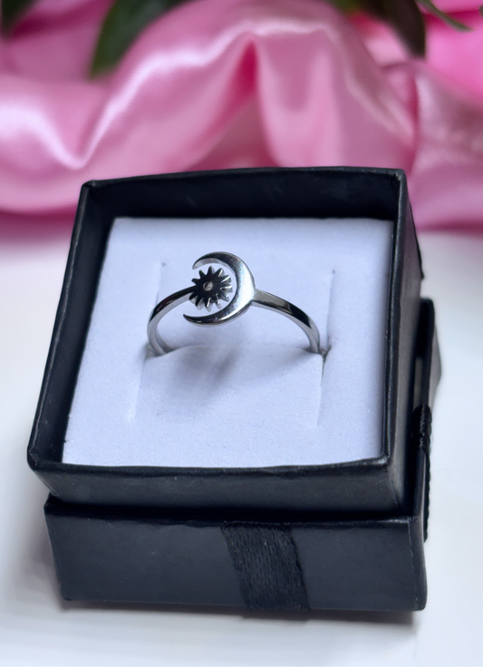 Sun & moon stainless steel adjustable ring