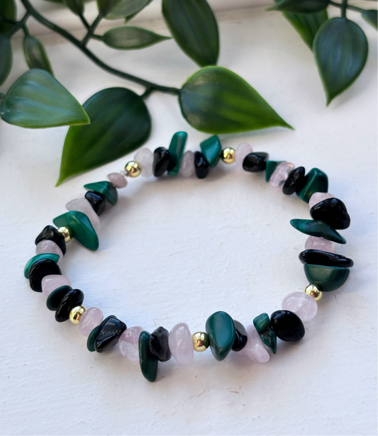 Protect your energy - malachite rose Quartz and tourmaline crystal healing bracelet