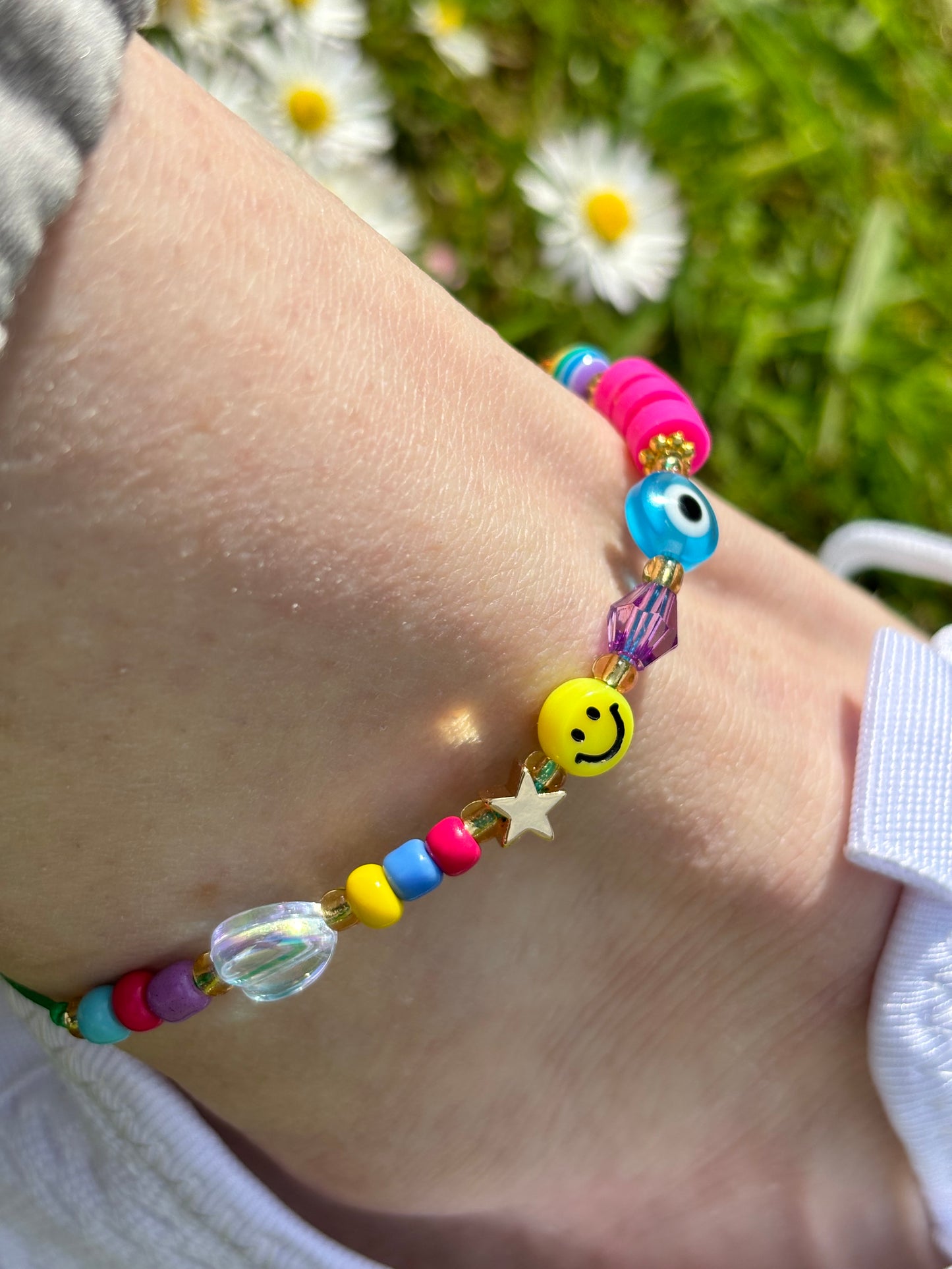 smiley mix beaded adjustable anklet | summer anklet | adjustable anklet | smiley anklet