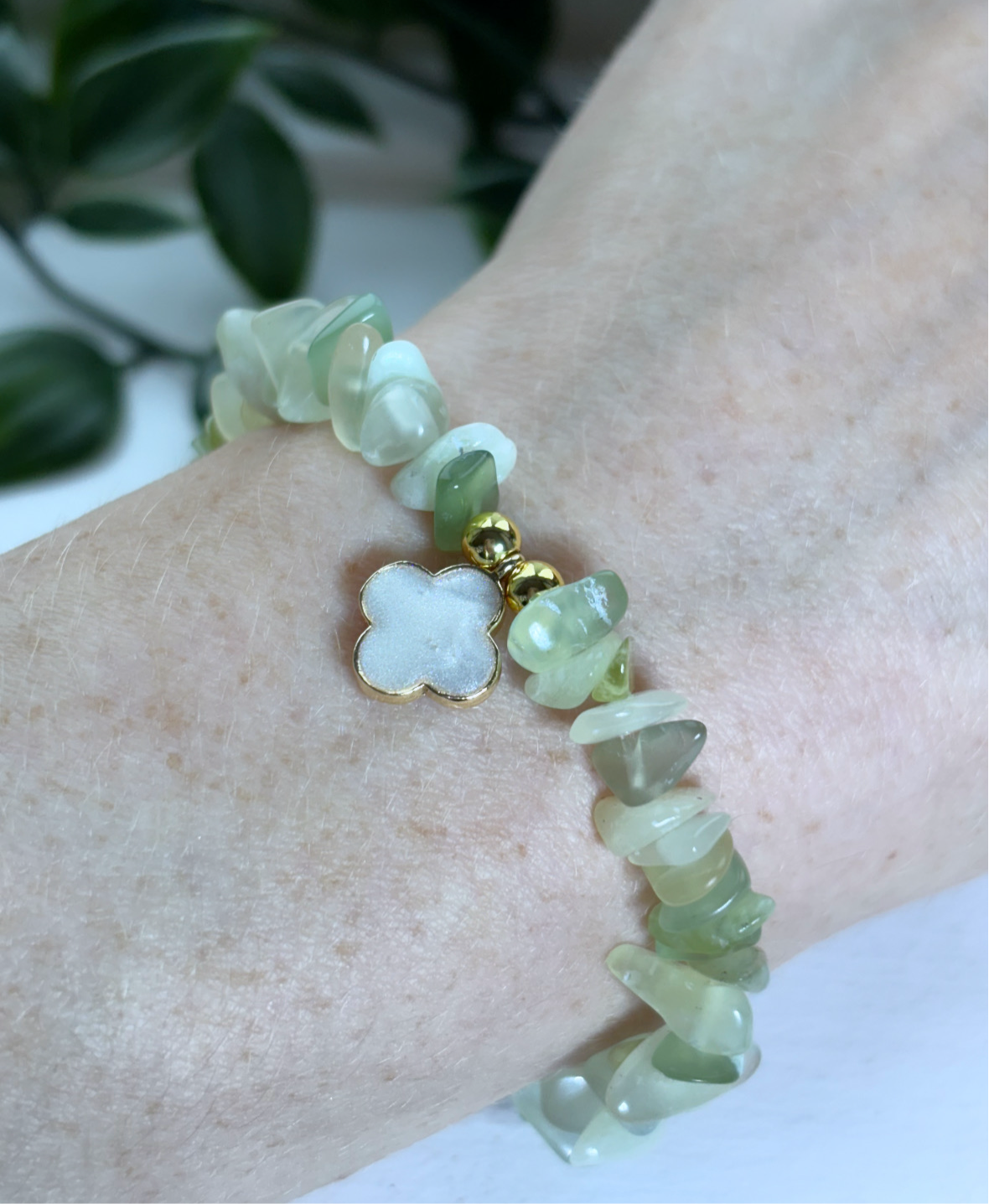 Green jade good luck & prosperity crystal clover leaf bracelet