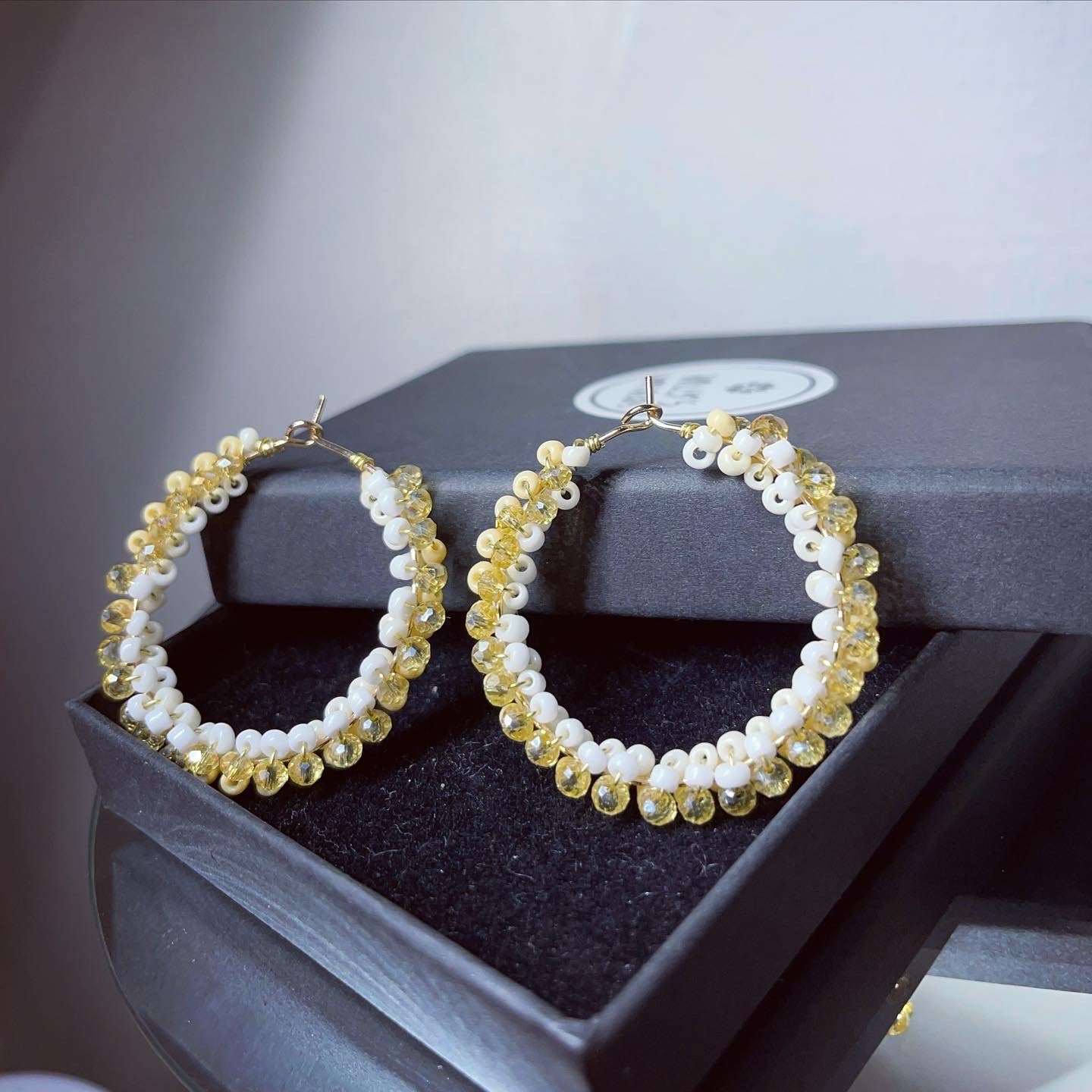 Gold hoops 18k gold plated beaded glass hoop earrings | gifts for women | hoop earrings
