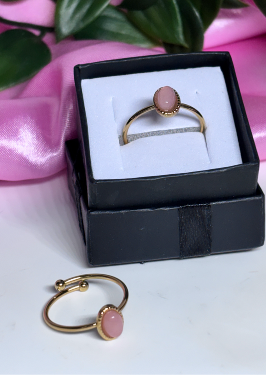 Rose quartz adjustable stainless steel ring