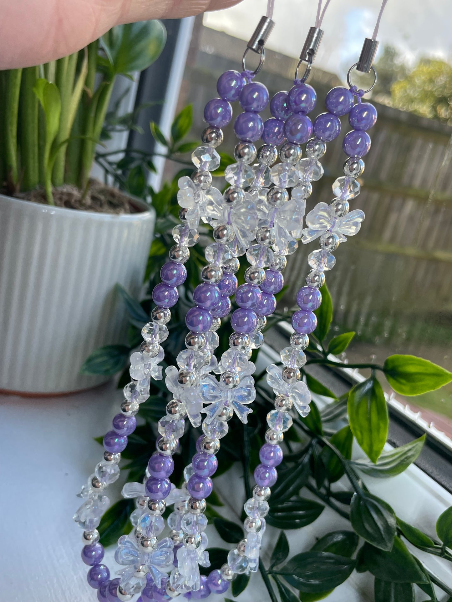 Bow Phone strap |  lilac bow and crystal beaded phone strap