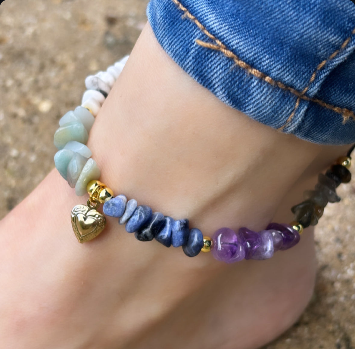 Anxiety/ stress relief adjustable crystal anklet