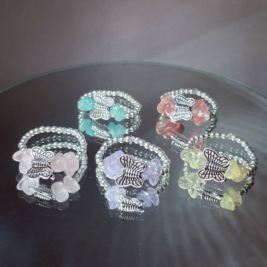 Silver plated Crystal chip butterfly rings