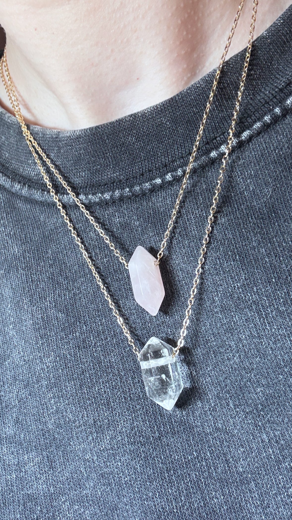 Rose Quartz / clear Quartz point necklace 18k gold plated | crystal necklace for love, self love & relationships