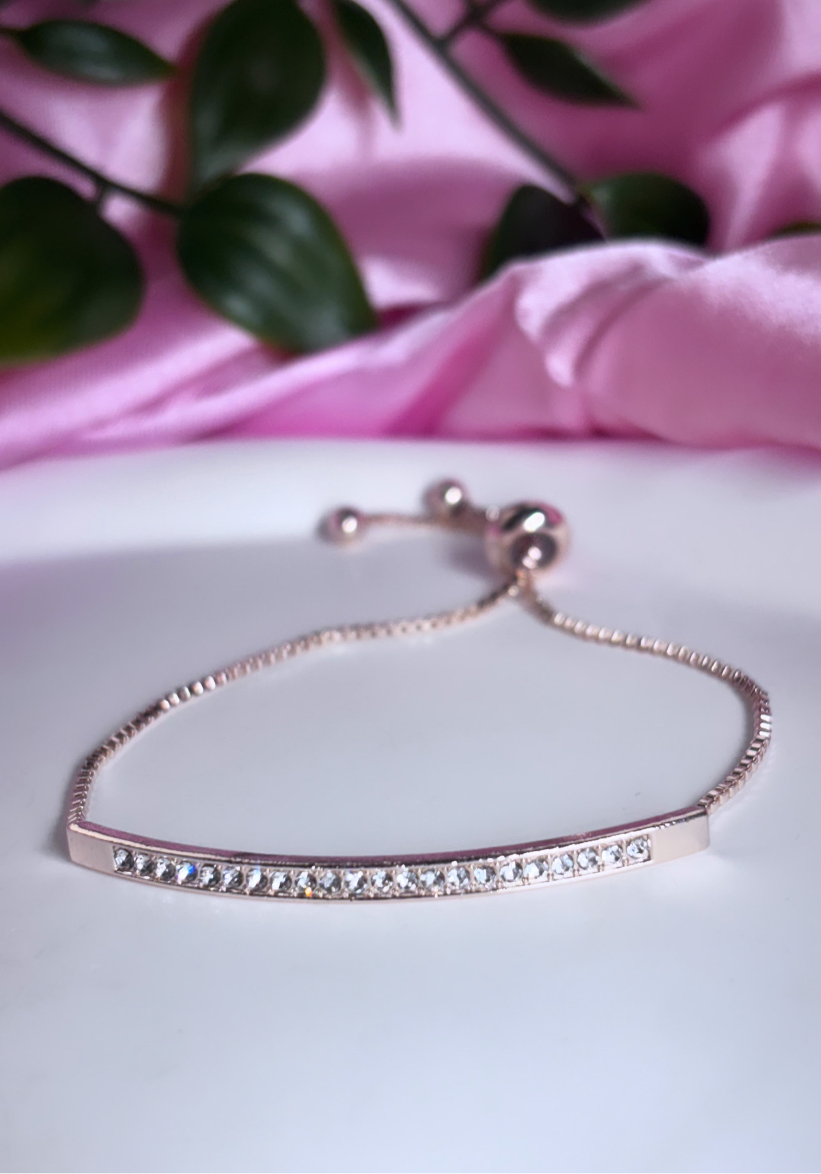 Diamanté Adjustable Bar Bracelets - Rose Gold and Silver