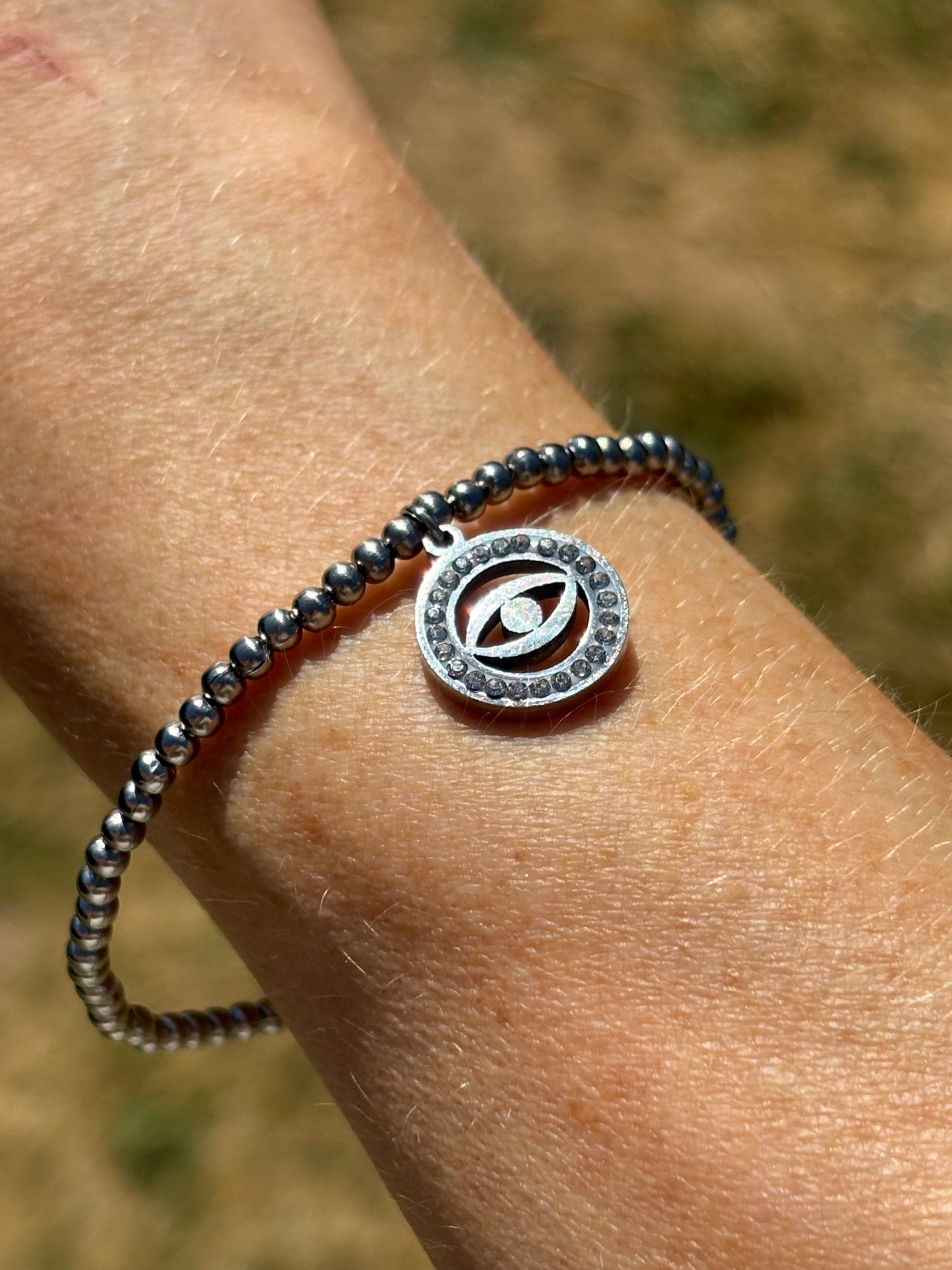 Díamante Evil eye stainless steel beaded bracelet