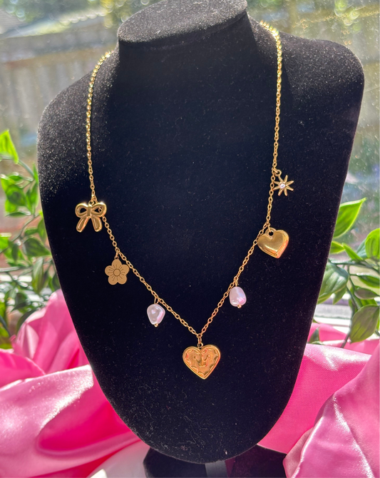 Stainless steel heart / bow necklace / tarnish resistant/ water resistant