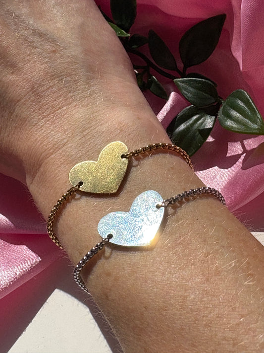 Adjustable heart disc bracelets / stainless steel / tarnish resistant / water resistant