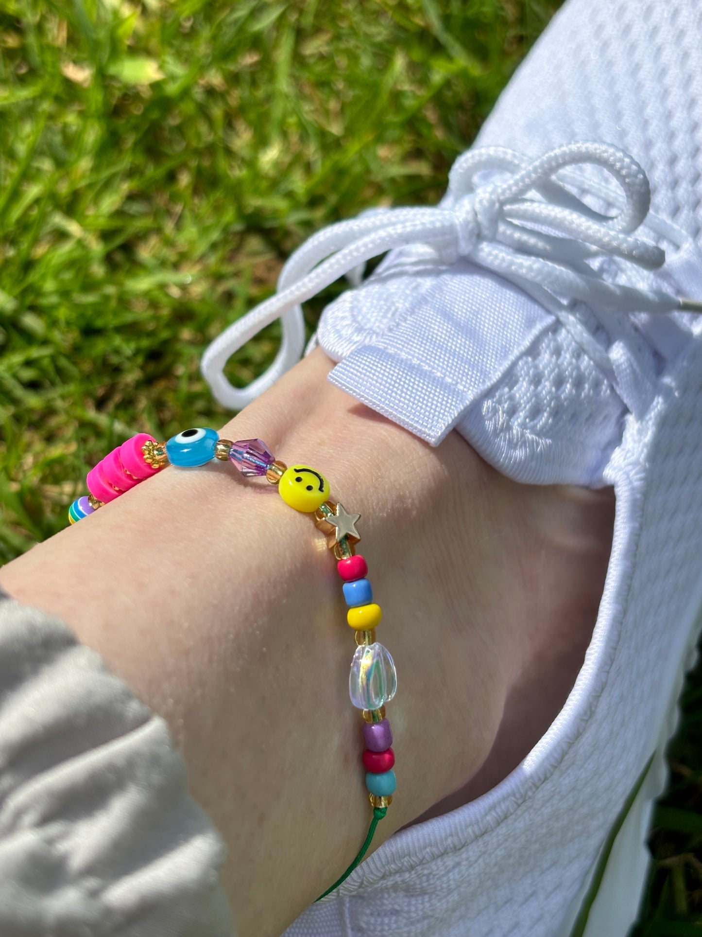 smiley mix beaded adjustable anklet | summer anklet | adjustable anklet | smiley anklet