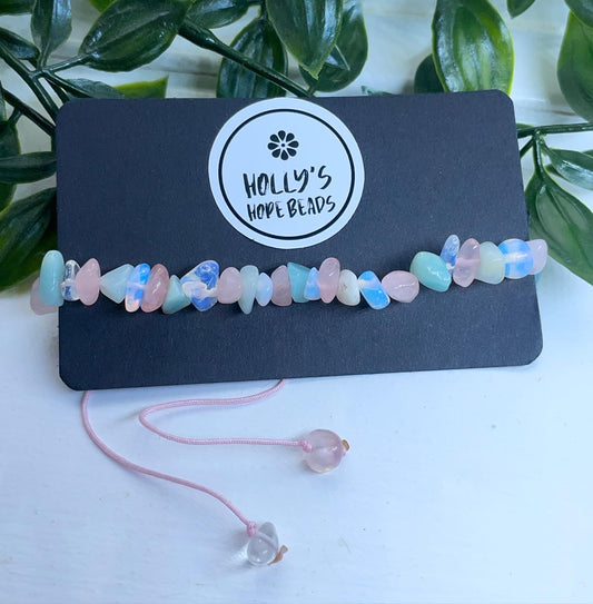 Good luck and inspiration anklet and bracelet rose Quartz, opal and amazonite