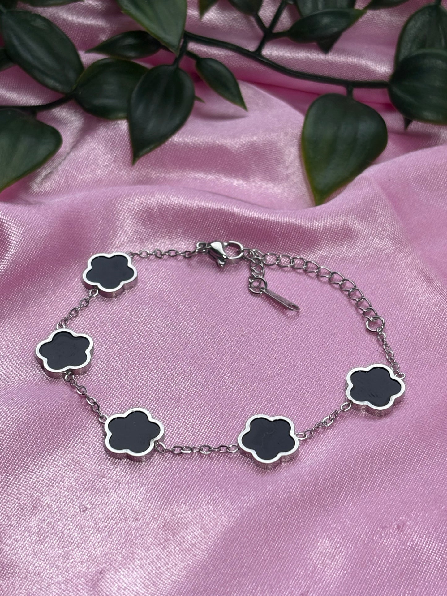 Silver flower bracelet/ stainless steel / water resistant/ tarnish resistant