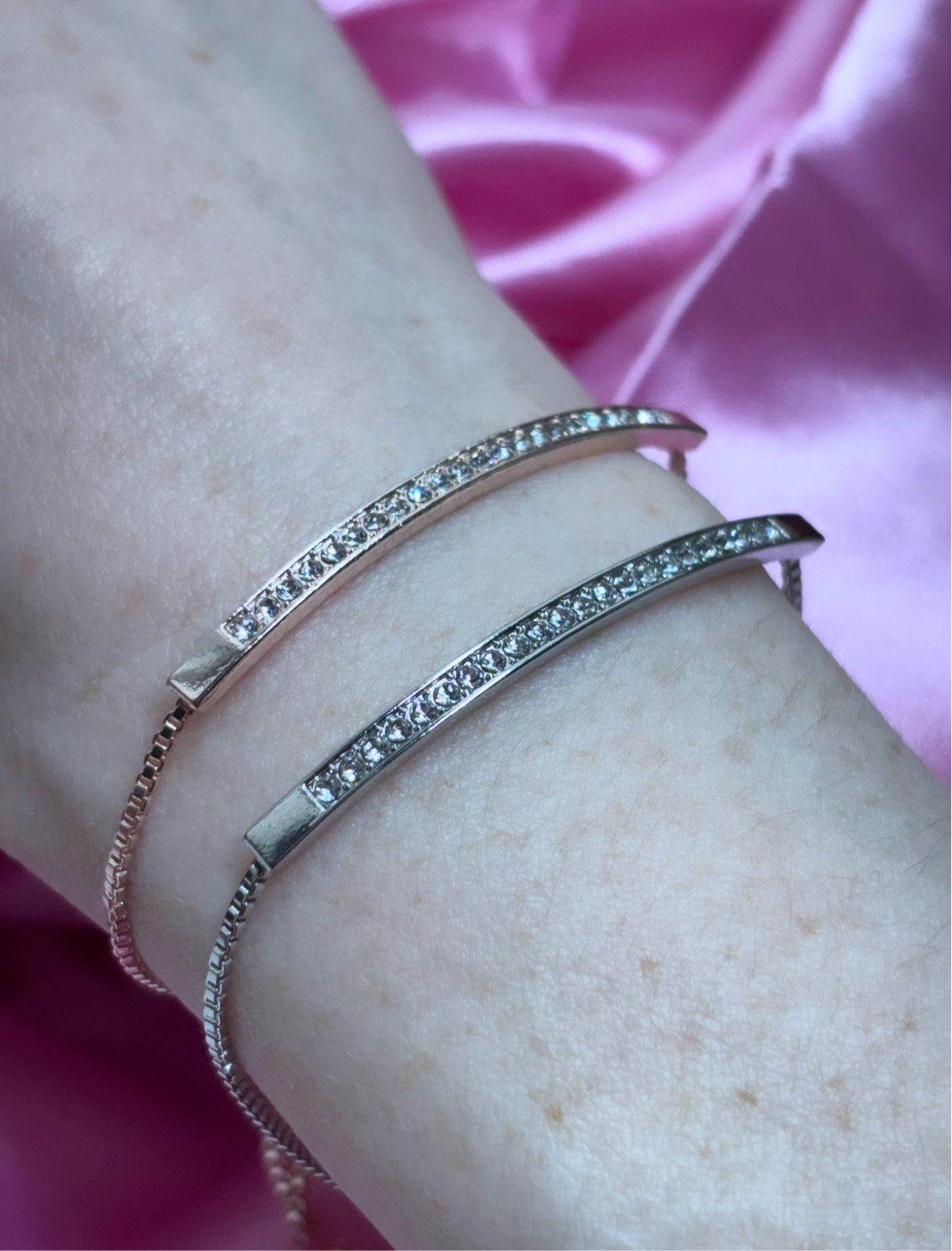 Diamanté Adjustable Bar Bracelets - Rose Gold and Silver