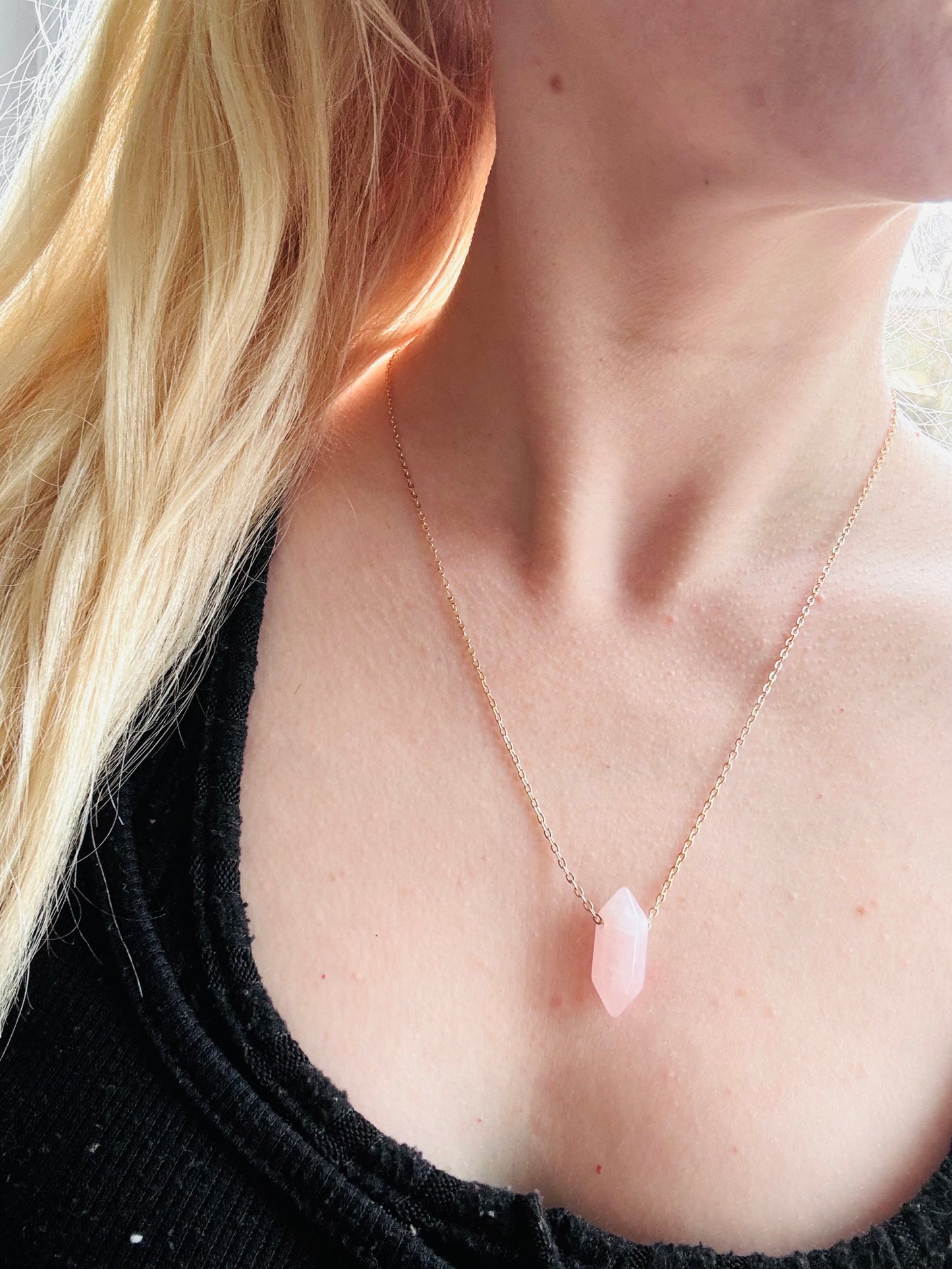 Rose Quartz / clear Quartz point necklace 18k gold plated | crystal necklace for love, self love & relationships