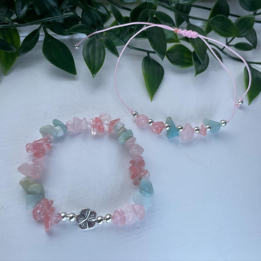 💗Love 💗Confidence 💗positive vibes 💗hibiscus crystal anklet & bracelet set
