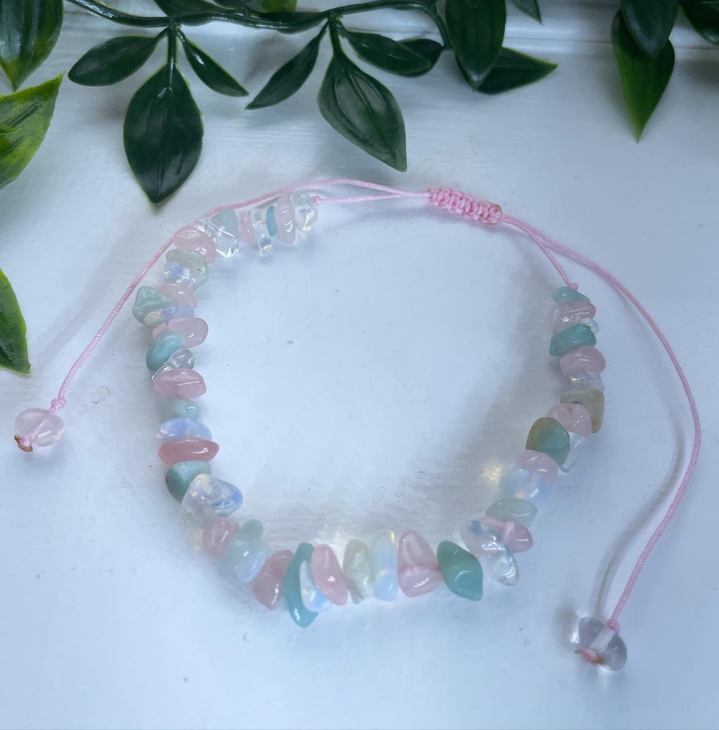 Good luck and inspiration anklet and bracelet rose Quartz, opal and amazonite