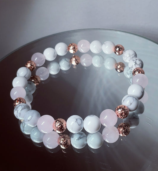 Self love rose Quartz and howlite crystal healing bracelets