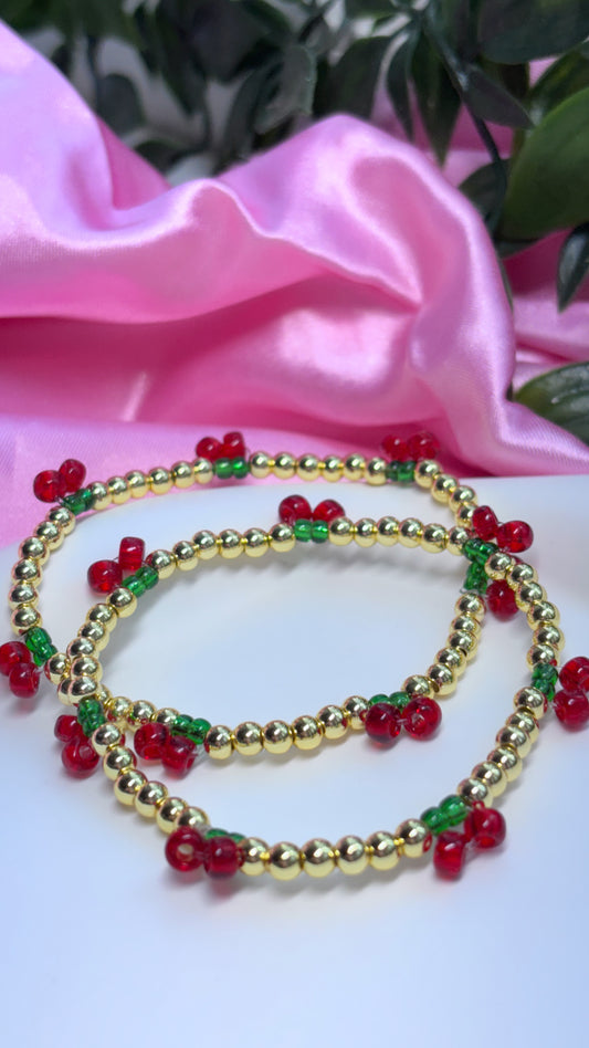 Cherry Beaded Bracelet - 18k Gold Plated