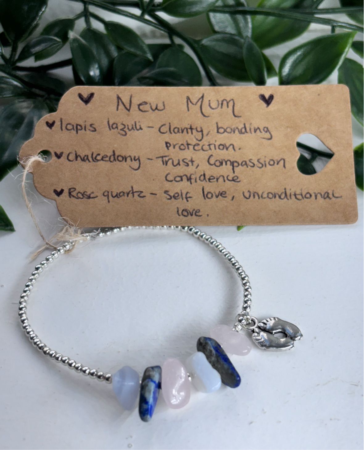 New mum crystal bracelet | gifts for new mum | lapis lazuli , rose Quartz, Chalcedony