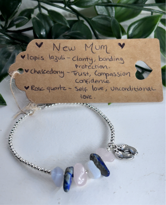 New mum crystal bracelet | gifts for new mum | lapis lazuli , rose Quartz, Chalcedony