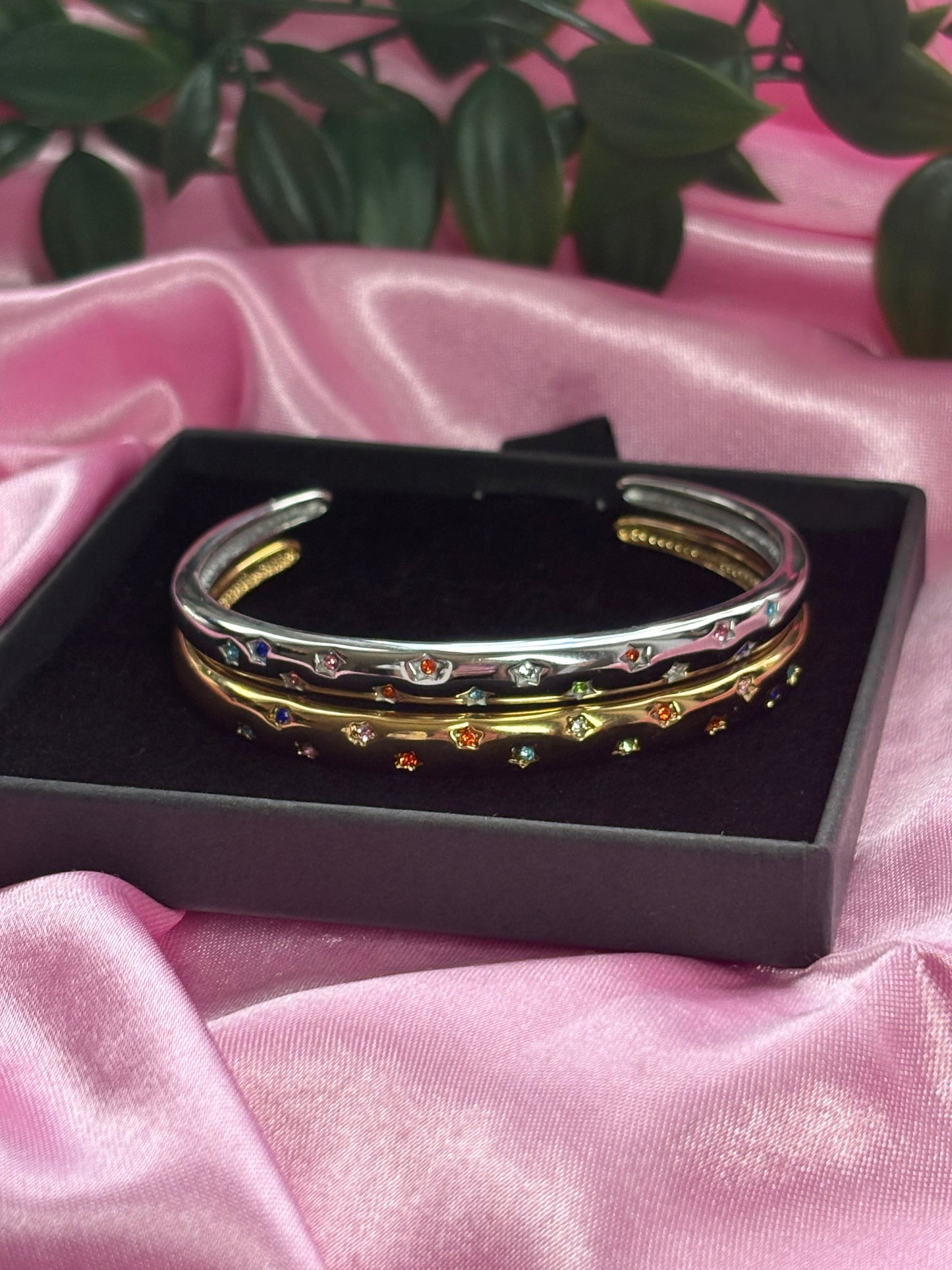 Multi colour star bangle / silver & gold stainless steel / tarnish resistant/ water resistant