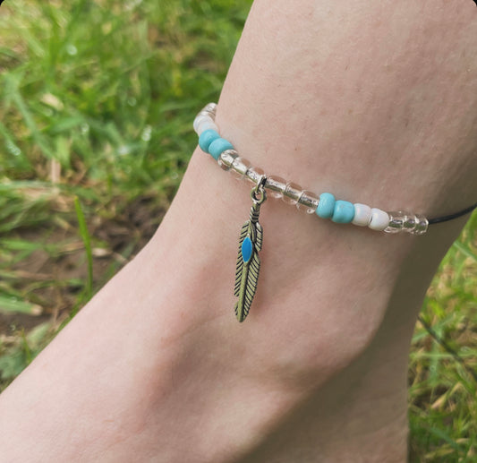Feather beaded adjustable summer anklets