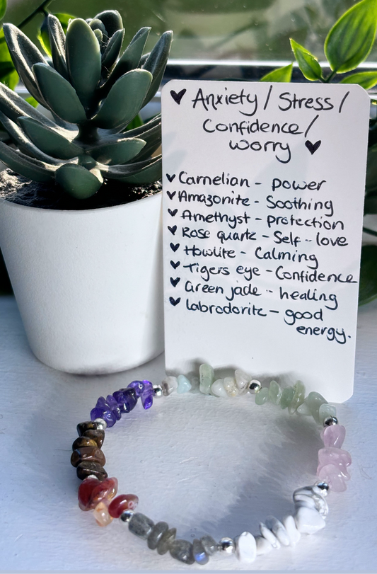 Anxiety, stress, worry & self confidence crystal healing chip stone bracelet