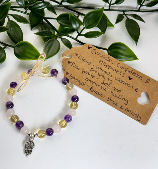 Success, confidence & happiness crystal bracelet amethyst, citrine, rose Quartz