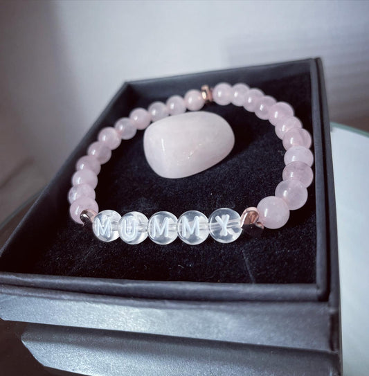 Rose Quartz personalised bracelet and rose Quartz tumble stone | Mother’s Day gifts | stone of love